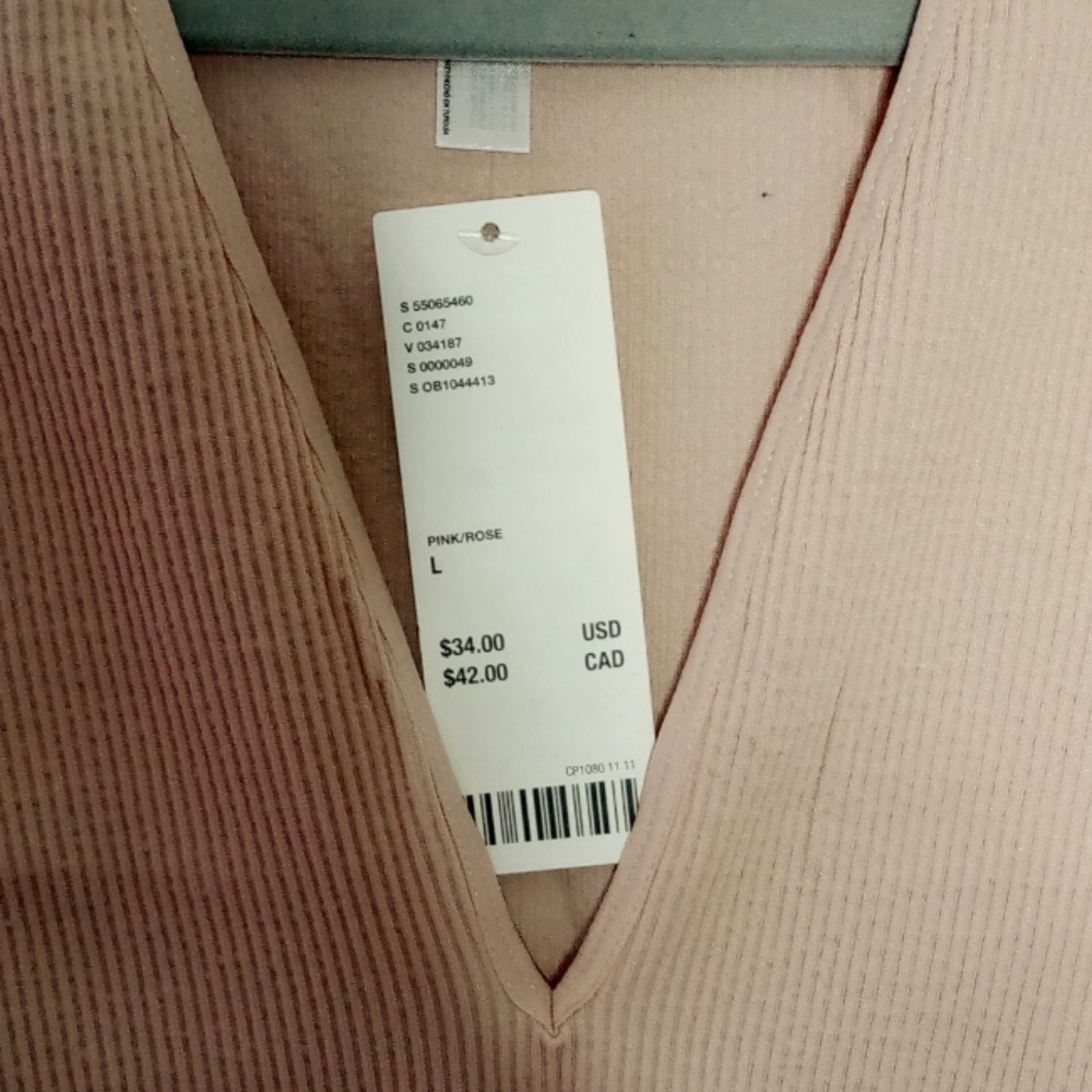 Urban Outfitters NWT Nude Ribbed Deep V Bodysuit Large - Picture 6 of 6